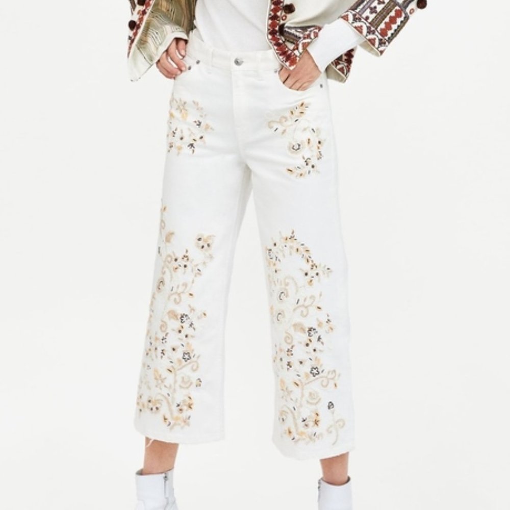 NWT🌟 ZARA The Western Culotte Embroidered Jeans